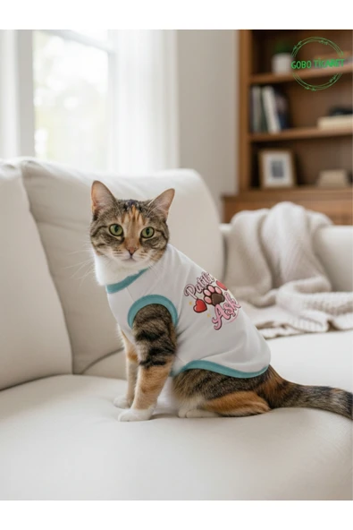 Gobo Beyaz Renkli Patili Aşk Baskılı Kedi ve Köpek Kıyafeti Tişörtü Elbisesi XSMALL/XS/Beden 0 ürün görseli 1