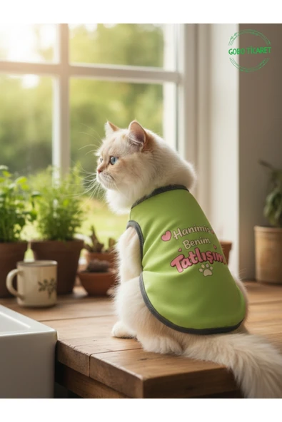 Gobo Yeşil Hanimiş Benim Tatlışım Baskılı Kedi ve Köpek Kıyafeti Tişörtü Elbisesi XSMALL/XS/Beden 0 ürün görseli 1