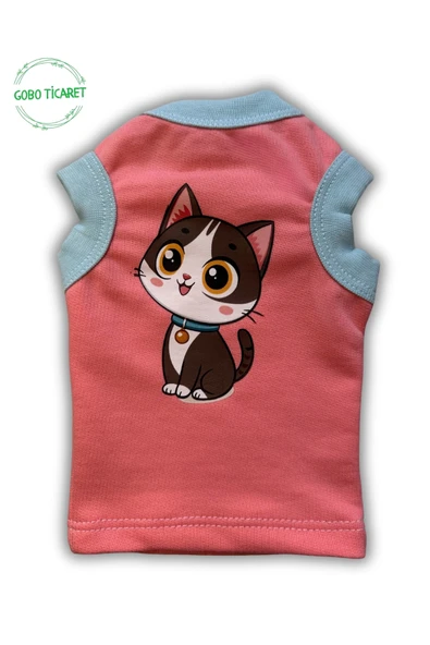 Gobo Şeker Pembe Renkli Kedi ve Köpek Kıyafeti Elbisesi Siyah Kedi Baskılı Medium/M/Beden 2 ürün görseli 1