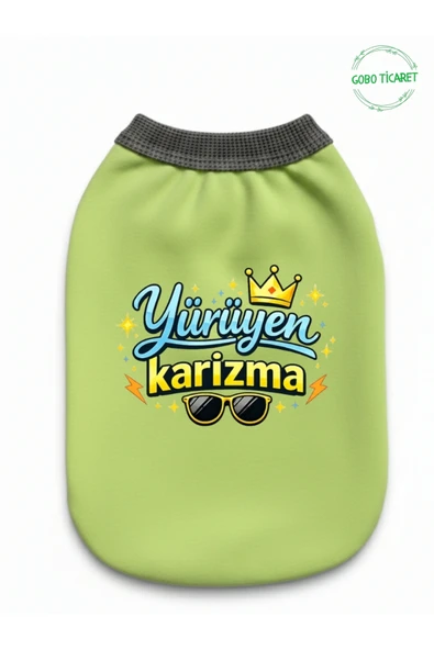 Gobo Yeşil Yürüyen Karizma Yazılı Kedi ve Köpek Kıyafeti Tişörtü Elbisesi Large/L/Beden 3 ürün görseli 1