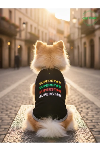 Gobo Siyah SUPERSTAR Yazılı Kedi ve Köpek Kıyafeti Tişörtü Elbisesi XSMALL/XS/Beden 0 ürün görseli 1
