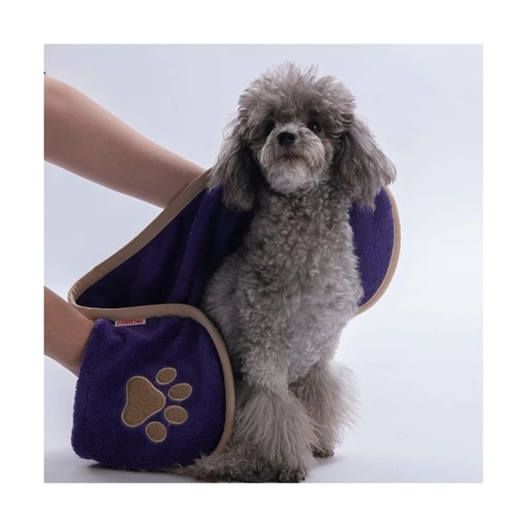 Pawstar Kedi  Köpek Banyo Kurulama Elcikli Havlu Mor 23x78cm %100 Pamuk ürün görseli 1