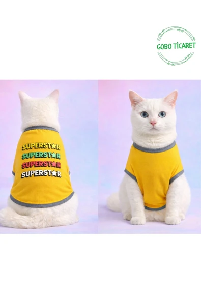 Gobo Sarı SUPERSTAR Yazılı Kedi ve Köpek Kıyafeti Tişörtü Elbisesi XSMALL/XS/Beden 0 ürün görseli 1