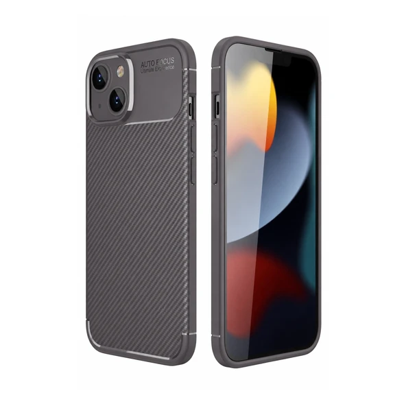 iPhone 14 Kılıf Auto Focus Karbon Kapak - Gri ürün görseli 1