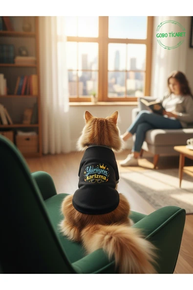 Gobo Siyah Yürüyen Karizma Yazılı Kedi ve Köpek Kıyafeti Tişörtü Elbisesi SMALL/S/Beden 1 ürün görseli 1