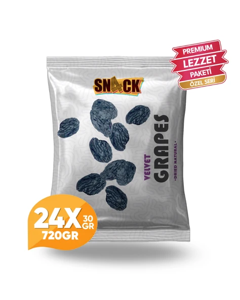 Snack Siyah Kuru Üzüm 24x30 gr Premium Doğal Çekirdeksiz Atıştırmalık Paketi 720 gr ürün görseli 1