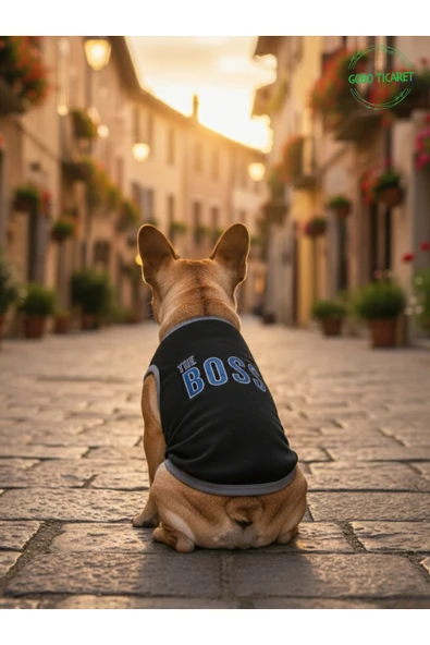Gobo Siyah The Boss (Patron) Yazılı Kedi ve Köpek Kıyafeti Tişörtü Elbisesi Medium/M/Beden 2 ürün görseli 1
