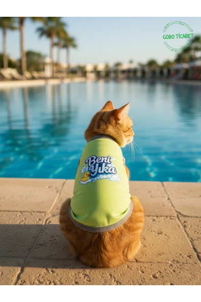 Gobo Yeşil Beni Yıka Baskılı Kedi ve Köpek Kıyafeti–Evcil Hayvan Tişörtü Elbisesi SMALL/S/Beden 1 ürün görseli 1