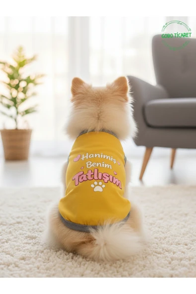 Gobo Sarı Hanimiş Benim Tatlışım Baskılı Kedi ve Köpek Kıyafeti Tişörtü Elbisesi SMALL/S/Beden 1 ürün görseli 1