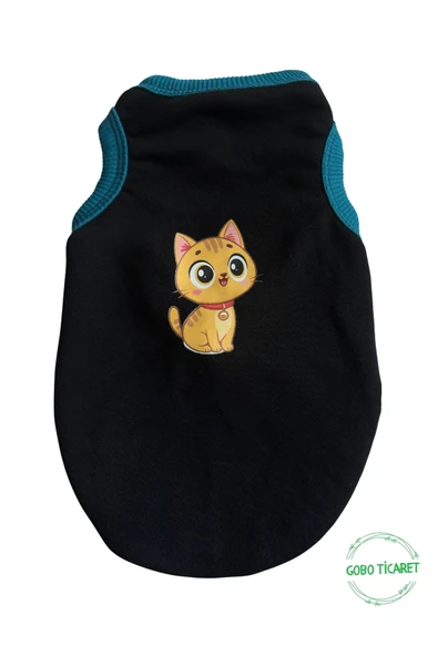 Gobo Sarı Kedi Baskılı Kışlık Siyah Kedi Köpek Kıyafeti Elbisesi Medium/M/Beden 2 ürün görseli 1