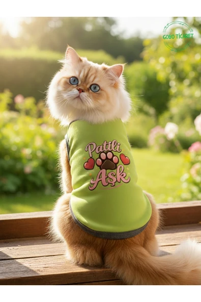 Gobo Yeşil Renkli Patili Aşk Baskılı Kedi ve Köpek Kıyafeti Tişörtü Elbisesi XSMALL/XS/Beden 0 ürün görseli 1