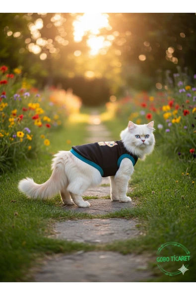 Gobo Sarı Kedi Baskılı Kışlık Siyah Kedi Köpek Kıyafeti Elbisesi Large/L/Beden 3 ürün görseli 1