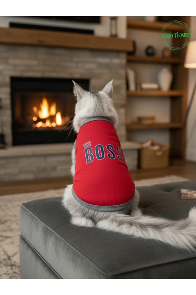 Gobo Kırmızı The Boss (Patron) Yazılı Kedi ve Köpek Kıyafeti Tişörtü Elbisesi Medium/M/Beden 2 ürün görseli 1