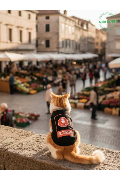 Gobo Siyah Stop Security (Güvenlik) Baskılı Kedi ve Köpek Kıyafeti Tişörtü Elbisesi SMALL/S/Beden 1 ürün görseli 1