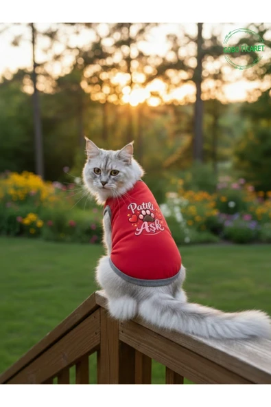 Gobo Kırmızı Renkli Patili Aşk Baskılı Kedi ve Köpek Kıyafeti Tişörtü Elbisesi XSMALL/XS/Beden 0 ürün görseli 1