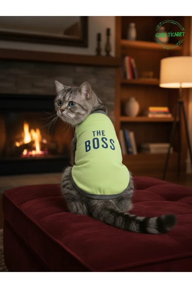 Gobo Yeşil The Boss (Patron) Yazılı Kedi ve Köpek Kıyafeti Tişörtü Elbisesi SMALL/S/Beden 1 ürün görseli 1