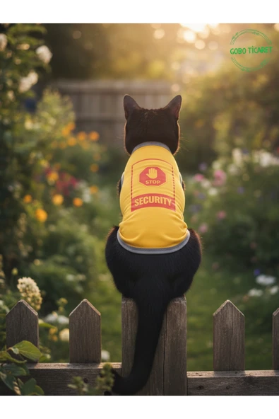 Gobo Sarı Stop Security (Güvenlik) Baskılı Kedi ve Köpek Kıyafeti Tişörtü Elbisesi SMALL/S/Beden 1 ürün görseli 1