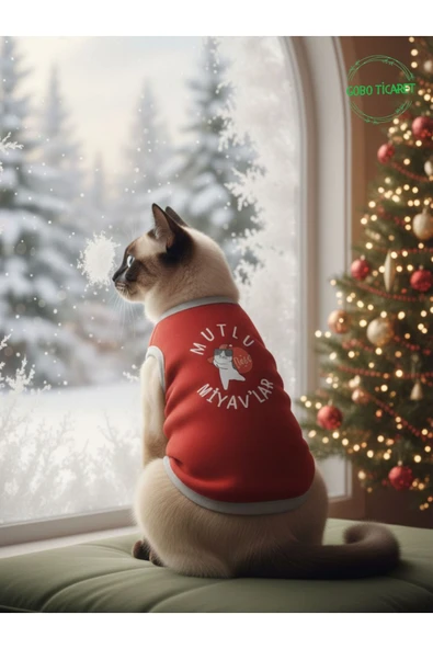 Gobo MUTLU MİYAV'LAR Yılbaşı Temalı Kedi ve Köpek Kıyafeti Elbisesi Noel Tasarımlı Medium/M/Beden 2 ürün görseli 1