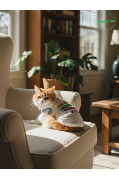 Gobo Beyaz SUPERSTAR Yazılı Kedi ve Köpek Kıyafeti Tişörtü Elbisesi Large/L/Beden 3 ürün görseli 1