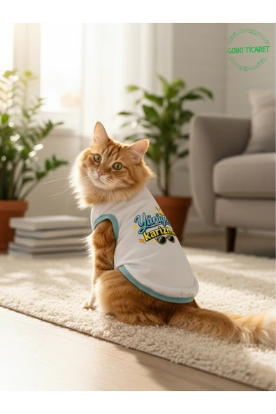 Gobo Beyaz Yürüyen Karizma Yazılı Kedi ve Köpek Kıyafeti Tişörtü Elbisesi XSMALL/XS/Beden 0 ürün görseli 1