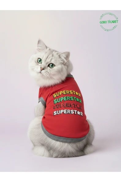 Gobo Kırmızı SUPERSTAR Yazılı Kedi ve Köpek Kıyafeti Tişörtü Elbisesi XSMALL/XS/Beden 0 ürün görseli 1