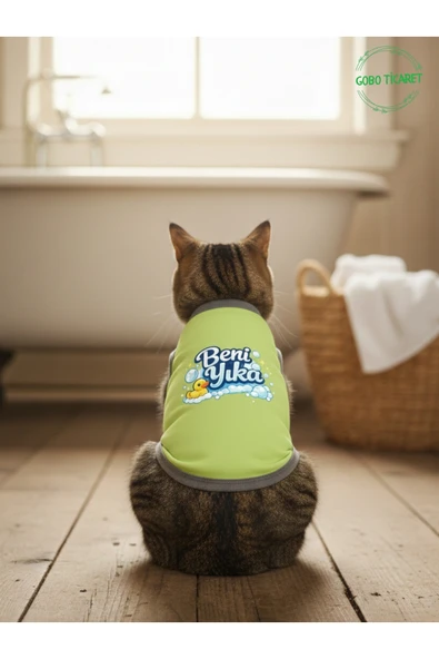 Gobo Yeşil Beni Yıka Baskılı Kedi ve Köpek Kıyafeti–Evcil Hayvan Tişörtü Elbisesi Large/L/Beden 3 ürün görseli 1