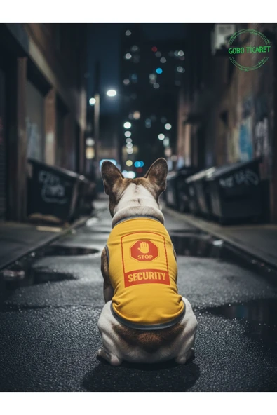 Gobo Sarı Stop Security (Güvenlik) Baskılı Kedi ve Köpek Kıyafeti Tişörtü Elbisesi Medium/M/Beden 2 ürün görseli 1