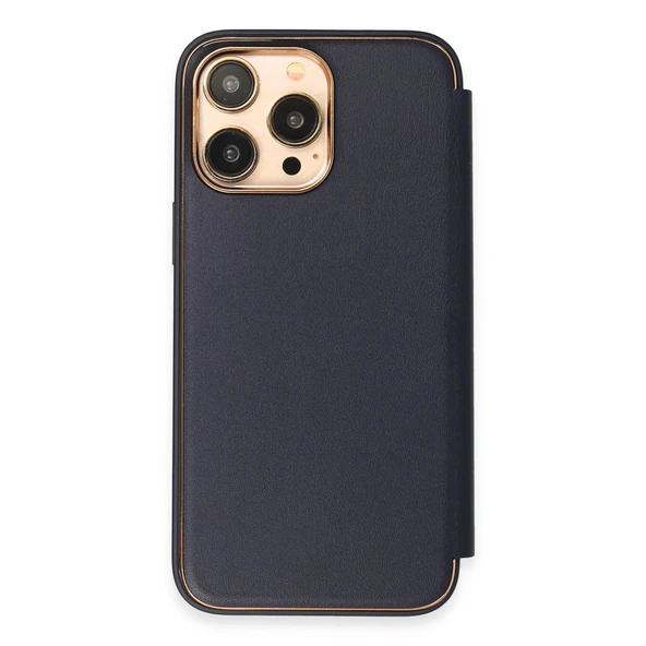 iPhone 14 Pro Kılıf Dolpin Kapaklı - Lacivert - Resim 3