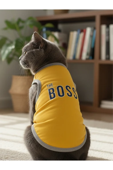 Gobo Sarı The Boss (Patron) Yazılı Kedi ve Köpek Kıyafeti Tişörtü Elbisesi XSMALL/XS/Beden 0 ürün görseli 1