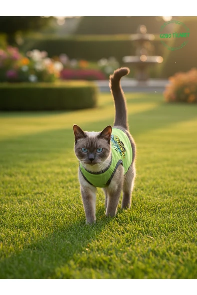 Gobo Yeşil Yürüyen Karizma Yazılı Kedi ve Köpek Kıyafeti Tişörtü Elbisesi XSMALL/XS/Beden 0 ürün görseli 1