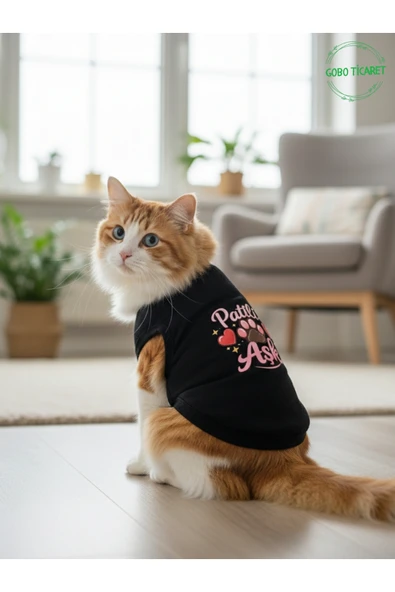 Gobo Siyah Renkli Patili Aşk Baskılı Kedi ve Köpek Kıyafeti Tişörtü Elbisesi XSMALL/XS/Beden 0 ürün görseli 1
