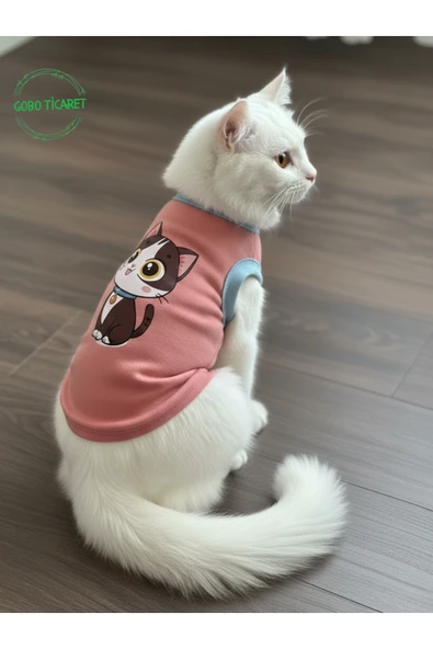 Gobo Şeker Pembe Renkli Kedi ve Köpek Kıyafeti Elbisesi Siyah Kedi Baskılı Large/L/Beden 3 ürün görseli 1