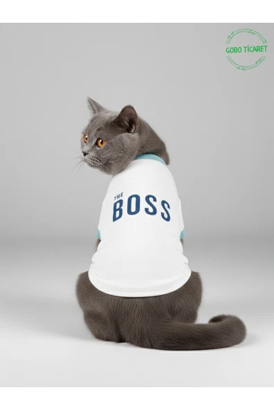 Gobo Beyaz The Boss (Patron) Yazılı Kedi ve Köpek Kıyafeti Tişörtü Elbisesi XSMALL/XS/Beden 0 ürün görseli 1