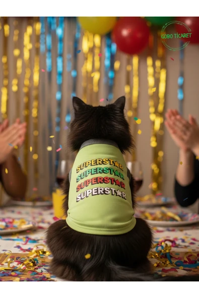 Gobo Yeşil SUPERSTAR Yazılı Kedi ve Köpek Kıyafeti Tişörtü Elbisesi Large/L/Beden 3 ürün görseli 1
