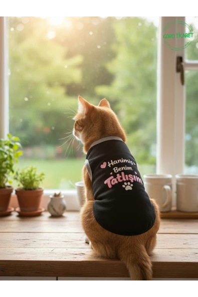 Gobo Siyah Hanimiş Benim Tatlışım Baskılı Kedi ve Köpek Kıyafeti Tişörtü Elbisesi Medium/M/Beden 2 ürün görseli 1