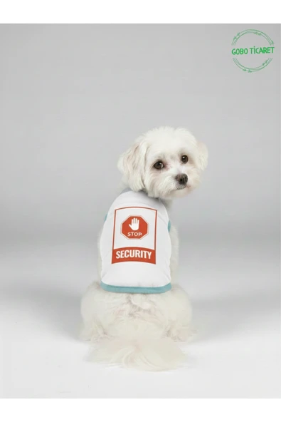 Gobo Beyaz Stop Security (Güvenlik) Baskılı Kedi ve Köpek Kıyafeti Tişörtü Elbisesi SMALL/S/Beden 1 ürün görseli 1