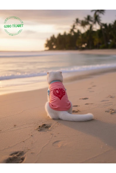 Gobo Şeker Pembe Renkli Kedi ve Köpek Kıyafeti Elbisesi Love Baskılı SMALL/S/Beden 1 ürün görseli 1