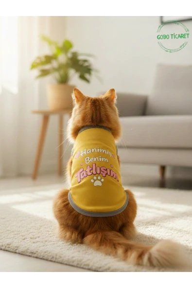 Gobo Sarı Hanimiş Benim Tatlışım Baskılı Kedi ve Köpek Kıyafeti Tişörtü Elbisesi XSMALL/XS/Beden 0 ürün görseli 1