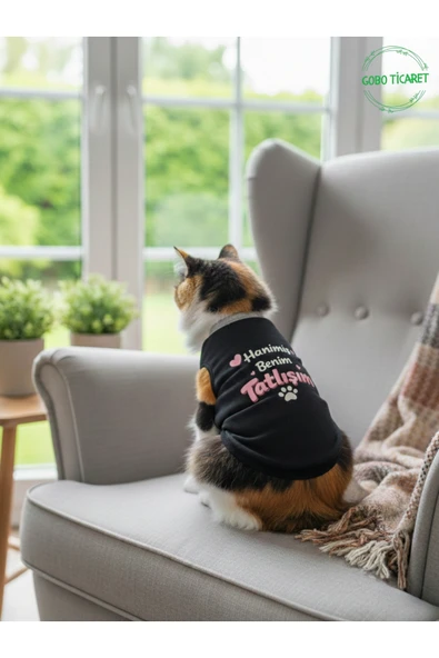 Gobo Siyah Hanimiş Benim Tatlışım Baskılı Kedi ve Köpek Kıyafeti Tişörtü Elbisesi XSMALL/XS/Beden 0 ürün görseli 1