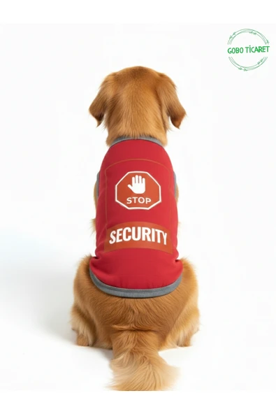 Gobo Kırmızı Stop Security (Güvenlik) Baskılı Kedi ve Köpek Kıyafeti Tişörtü Elbisesi Medium/M/Beden 2 ürün görseli 1