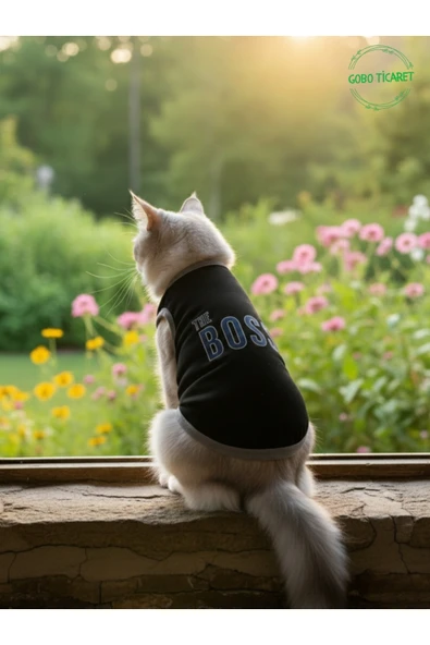 Gobo Siyah The Boss (Patron) Yazılı Kedi ve Köpek Kıyafeti Tişörtü Elbisesi SMALL/S/Beden 1 ürün görseli 1