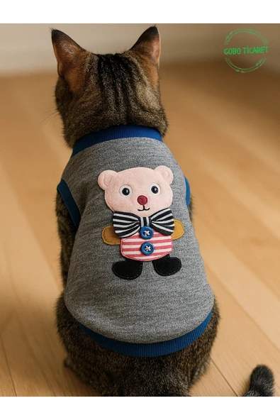 Gobo Sevimli Beyaz Ayıcık Aksesuarlı Gri Kedi Köpek Kıyafeti Elbisesi Xlarge/xl/beden 4 ürün görseli 1