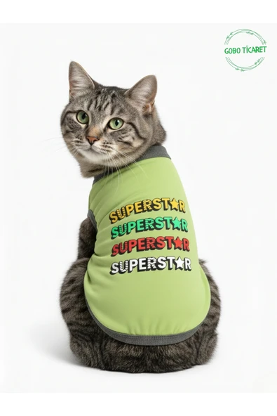 Gobo Yeşil SUPERSTAR Yazılı Kedi ve Köpek Kıyafeti Tişörtü Elbisesi XSMALL/XS/Beden 0 ürün görseli 1