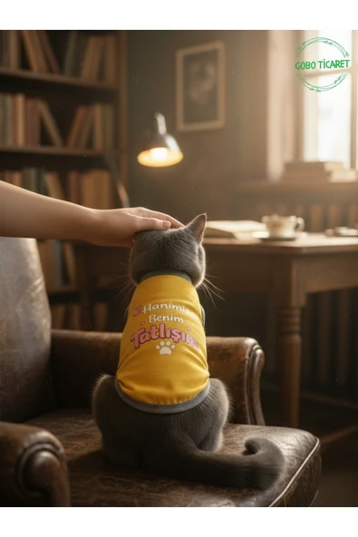 Gobo Sarı Hanimiş Benim Tatlışım Baskılı Kedi ve Köpek Kıyafeti Tişörtü Elbisesi Medium/M/Beden 2 ürün görseli 1