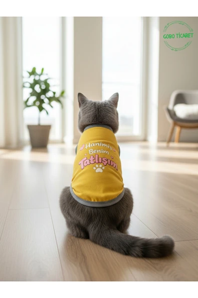 Gobo Sarı Hanimiş Benim Tatlışım Baskılı Kedi ve Köpek Kıyafeti Tişörtü Elbisesi Large/L/Beden 3 ürün görseli 1