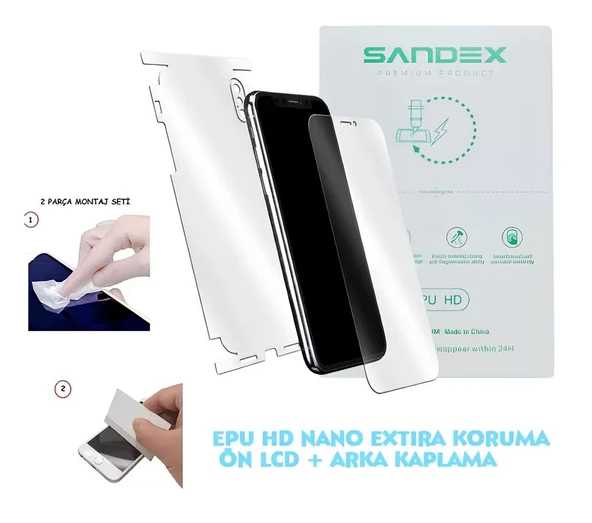 iPHONE 17E Uyumlu NANO Ekran Koruyucu + Full Arka Kaplama SET Esnek ULTRA İnce - SANDEX - EPU HD ürün görseli 1