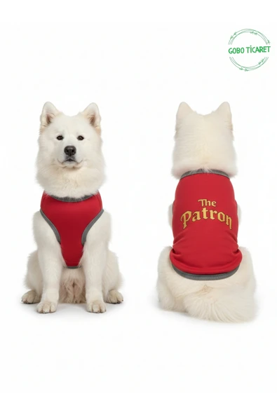 Gobo Kırmızı The Patron Yazılı Kedi ve Köpek Kıyafeti Tişörtü Elbisesi Medium/M/Beden 2 ürün görseli 1
