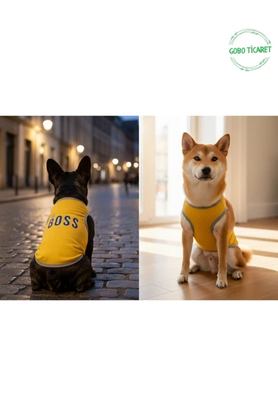 Gobo Sarı The Boss (Patron) Yazılı Kedi ve Köpek Kıyafeti Tişörtü Elbisesi Large/L/Beden 3 ürün görseli 1
