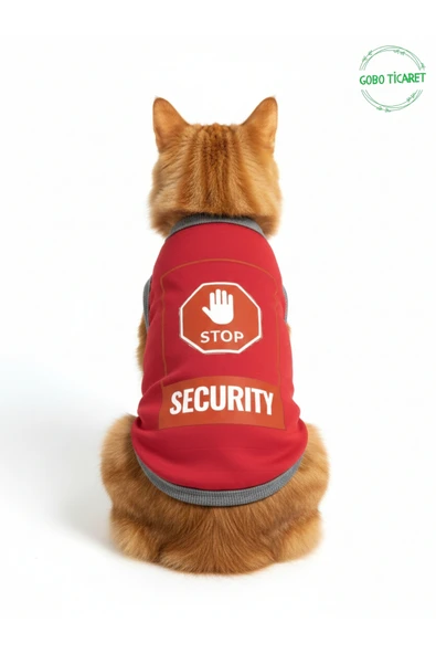 Gobo Kırmızı Stop Security (Güvenlik) Baskılı Kedi ve Köpek Kıyafeti Tişörtü Elbisesi Large/L/Beden 3 ürün görseli 1