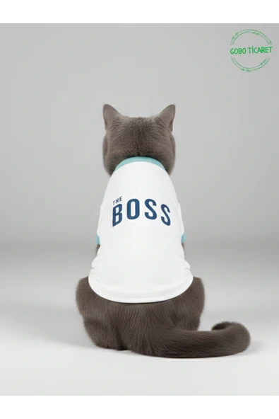 Gobo Beyaz The Boss (Patron) Yazılı Kedi ve Köpek Kıyafeti Tişörtü Elbisesi Large/L/Beden 3 ürün görseli 1